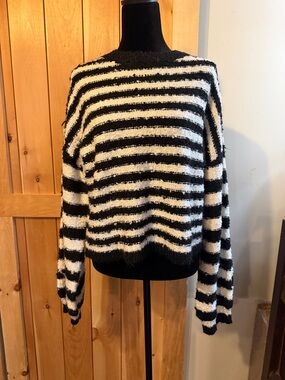 Uncharted Black & White Striped Crewneck Sweater